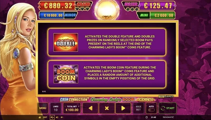 Cash Connection - Charming Lady's Boom Coins - sticky Boom Coin med multiplikator
