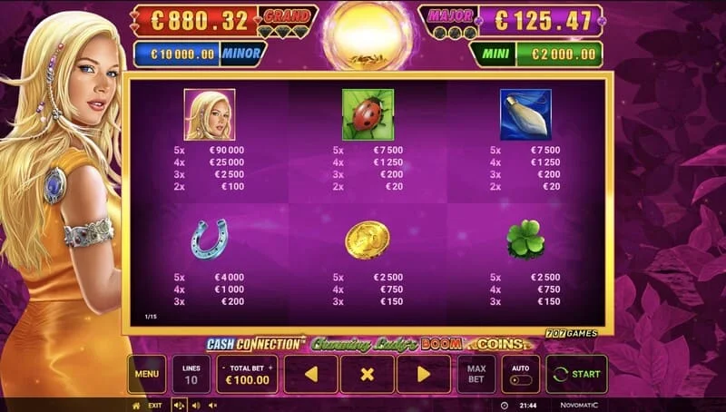 Cash Connection - Charming Lady's Boom Coins - Boom Spins minispil på et udvidet gitter